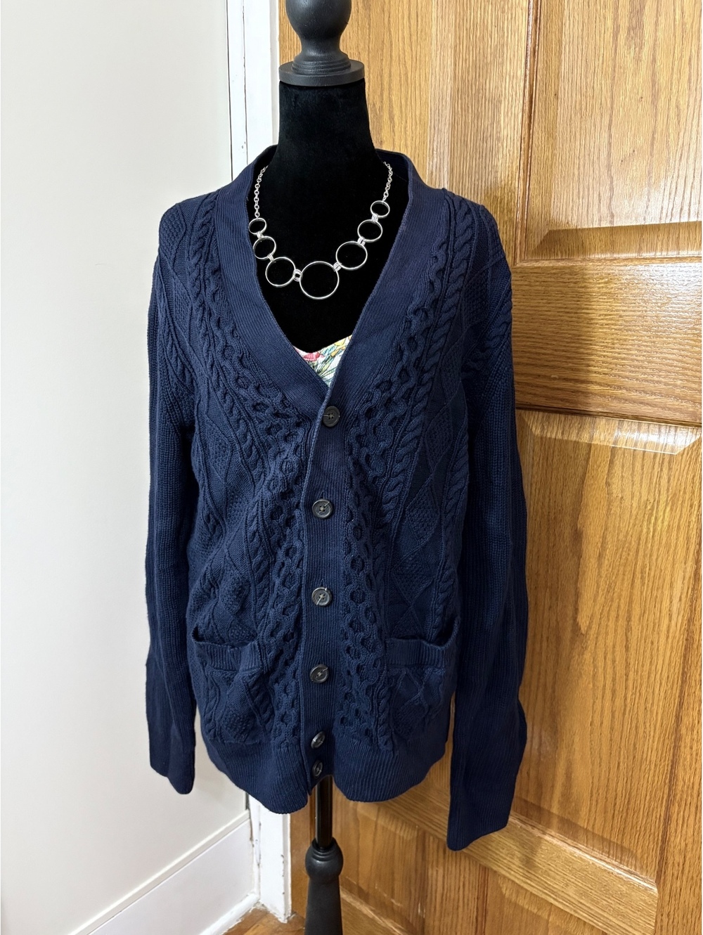 GAP M Navy Blue Cable Knit Button Cardigan Vintage Sweater